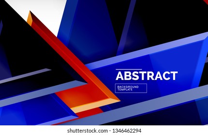 Tech futuristic geometric 3d shapes, minimal abstract background. Vector illustration