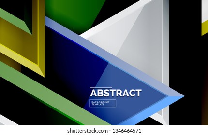 Tech futuristic geometric 3d shapes, minimal abstract background. Vector illustration