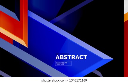 Tech futuristic geometric 3d shapes, minimal abstract background. Vector illustration