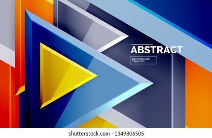 Tech futuristic geometric 3d shapes, minimal abstract background. Vector illustration