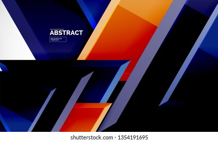Tech futuristic geometric 3d shapes, minimal abstract background. Vector illustration
