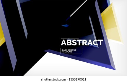Tech futuristic geometric 3d shapes, minimal abstract background. Vector illustration