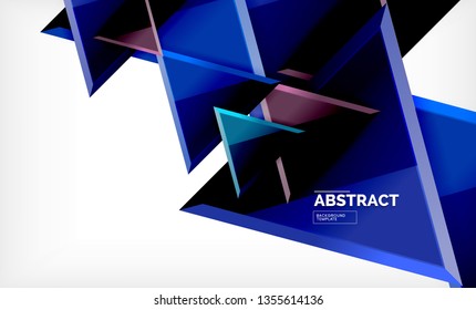Tech futuristic geometric 3d shapes, minimal abstract background. Vector illustration