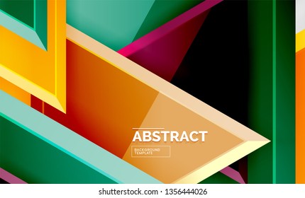Tech futuristic geometric 3d shapes, minimal abstract background. Vector illustration