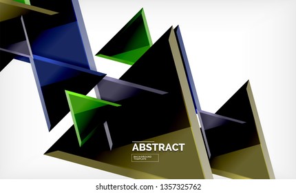 Tech futuristic geometric 3d shapes, minimal abstract background. Vector illustration