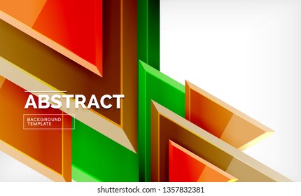 Tech futuristic geometric 3d shapes, minimal abstract background. Vector illustration
