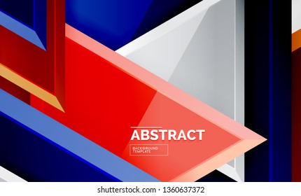 Tech futuristic geometric 3d shapes, minimal abstract background. Vector illustration