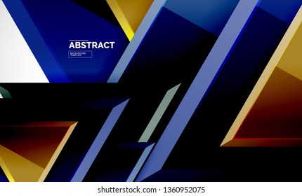 Tech futuristic geometric 3d shapes, minimal abstract background. Vector illustration