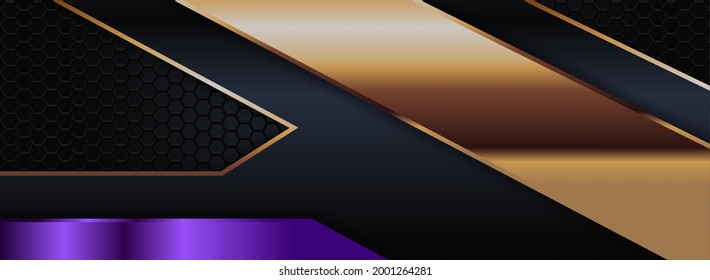 Tech Futuristic Navy Background with Gold and Purple Element Combination Concept.