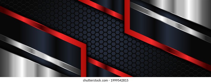 Tech Futuristic Navy Background with Silver and Red Element Combination Concept.