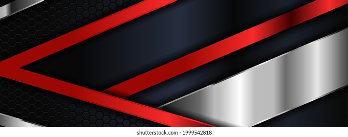 Tech Futuristic Navy Background with Silver and Red Element Combination Concept.