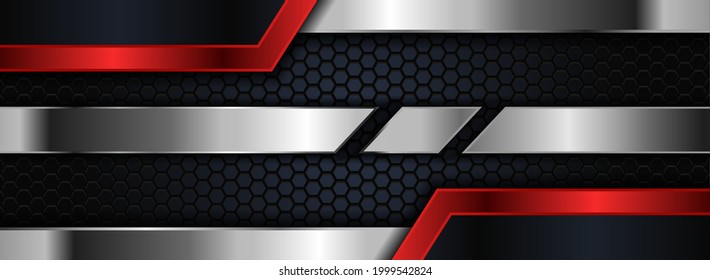 Tecnología Futurista de fondo naval con el concepto de combinación de elementos plateado y rojo.