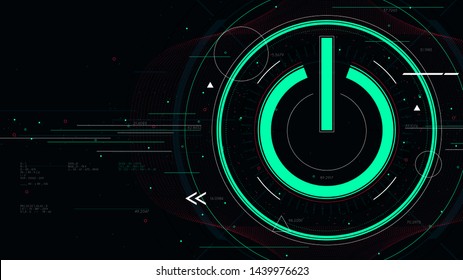 Tech futuristic technology background with power button, start icon sci-fi vector illustration