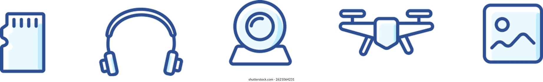 Tech and Gadget Icons – Headphones, Memory Card, Monitor, drone