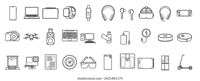 Tech Gadget Outline Illustration Vector Set