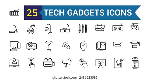 Tech gadgets line icon set. Outline icon collection. Editable vector stroke.