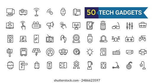 Tech gadgets line icon set. Outline icon collection. Editable vector stroke.