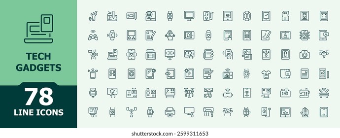 Tech Gadgets modern icon. Includes thin line smart, technology, device, phone, smart device, tech and more. Minimal thin line web icons set. Gadget modern icon. Vector illustration.
