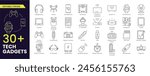Tech Gadgets Stroke icon collections. Containing smartphone, laptop, tablet, smartwatch, drone, headphones, digital camera, smart TV, gaming console and more. Stroke icon collection Outline icon
