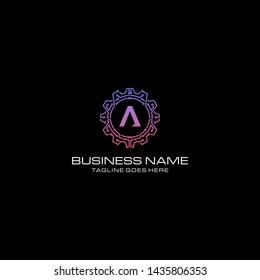 tech gear logo with electrical symbol - vector
