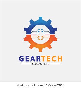 Tech gear logo vector design template. Technology Logo Template Design Vector, Emblem, Design Concept, Creative Symbol, Icon