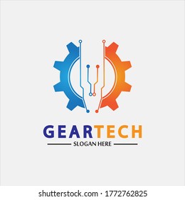 Tech gear logo vector design template. Technology Logo Template Design Vector, Emblem, Design Concept, Creative Symbol, Icon