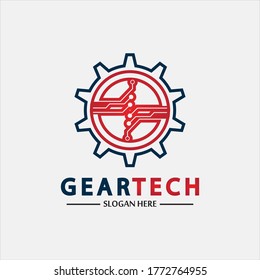 Tech gear logo vector design template. Technology Logo Template Design Vector, Emblem, Design Concept, Creative Symbol, Icon