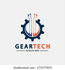 Tech gear logo vector design template. Technology Logo Template Design Vector, Emblem, Design Concept, Creative Symbol, Icon