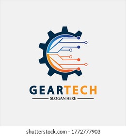 Tech gear logo vector design template. Technology Logo Template Design Vector, Emblem, Design Concept, Creative Symbol, Icon