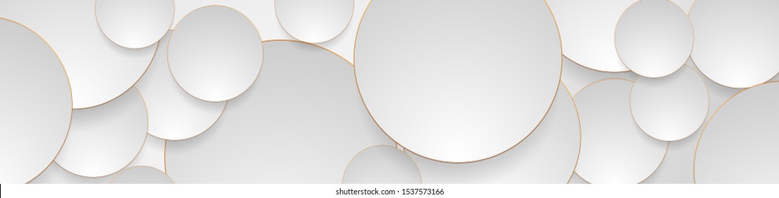 Tech geometric background with abstract golden and grey circles. Vector banner design