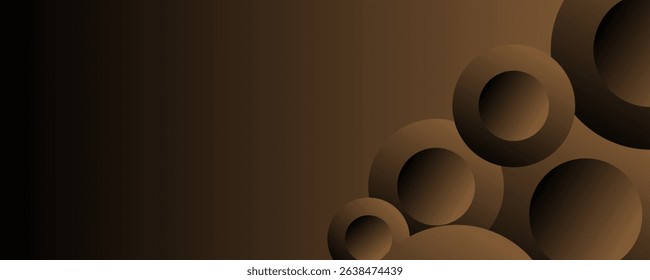 Tech geometric background with abstract golden and black circles. Vector banner design