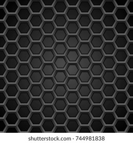 Fondo geométrico tecnológico negro con textura hexagonal. Diseño gráfico oscuro del vector