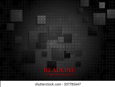 Tech geometric black background with squares texture. Vector design eps 10