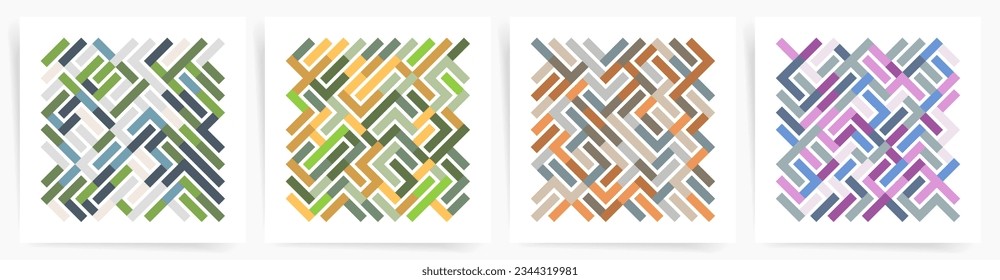 Tech Geometric Maze Patterns. Simple Labyrinth Vector Set for Modern Design Posters, Banners, Decorative Abstract Covers.