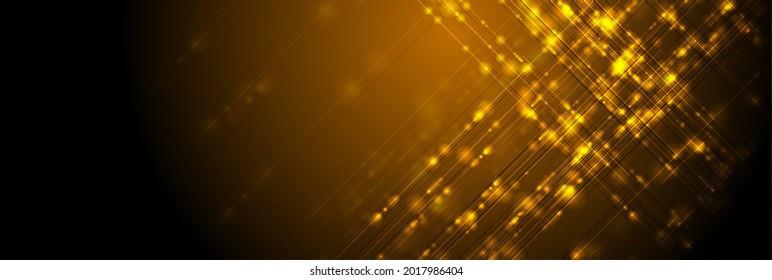Tech geometric shiny sparkling orange abstract background. Vector banner design