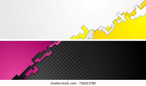 Tech geometry web headers banners. Vector background