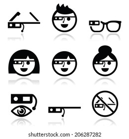 Tech glass vector icons set 