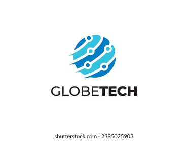 tech global logo, globe data technology illustration vector.