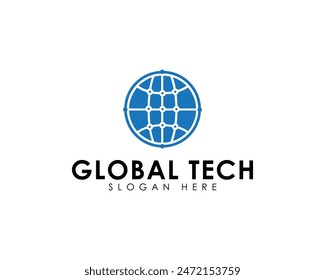 Tech globe or global tech logo with tech lines and earth globe merged creatively vector