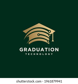 tech graduation cap logo with gold color logo for luxury tech university