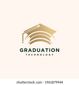 tech graduation cap logo with gold color logo for luxury tech university