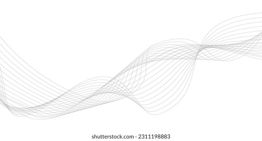 Tech grey abstract wave digital element for design. Curved wavy line design element 