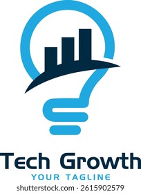 Tech Growth Logo. Innovative Light Bulb Idea with Growing Graph Logo