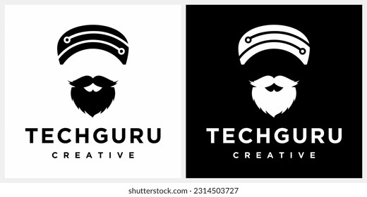 Tech guru beard logo design icon symbol illustration vector eps 10.