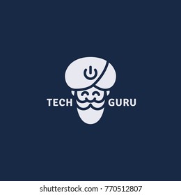 Tech Guru Head Logo Template Design. Vector Illustration.