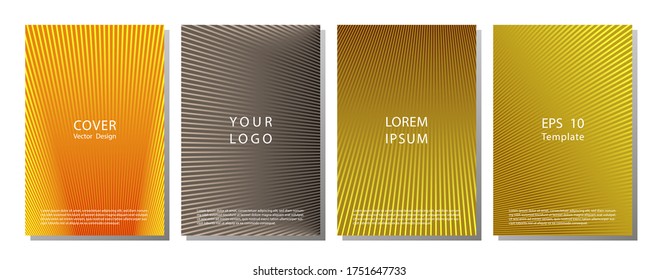 Tech halftone gradient cover page templates vector set. Business graphic design. Banner halftone lines backgrounds set. Booklet minimal geometric cover layouts. Gradient elements.