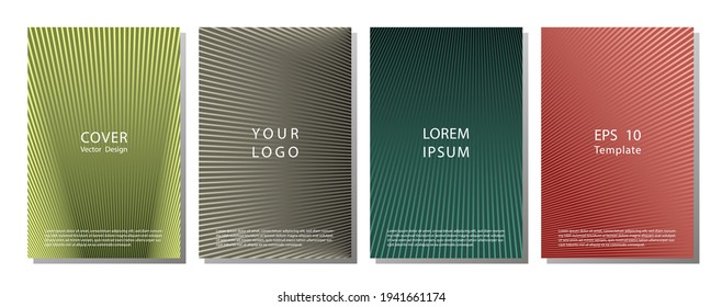 Tech halftone lines cover page templates vector set. Geometric graphic design. Banner halftone lines backgrounds set. Catalog minimal geometric cover layouts. Vector layouts.