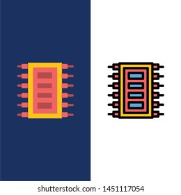 Tech, Hardware, Chip, Computer, Connect  Icons. Flat and Line Filled Icon Set Vector Blue Background