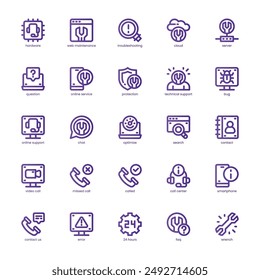 Tech Help and Support icon pack for your website, mobile, presentation, and logo design. Tech Help and Support icon basic line gradient design. Vector graphics illustration and editable stroke.