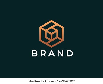 Logo de Tech hexagon. Logotipo de cubo abstracto.